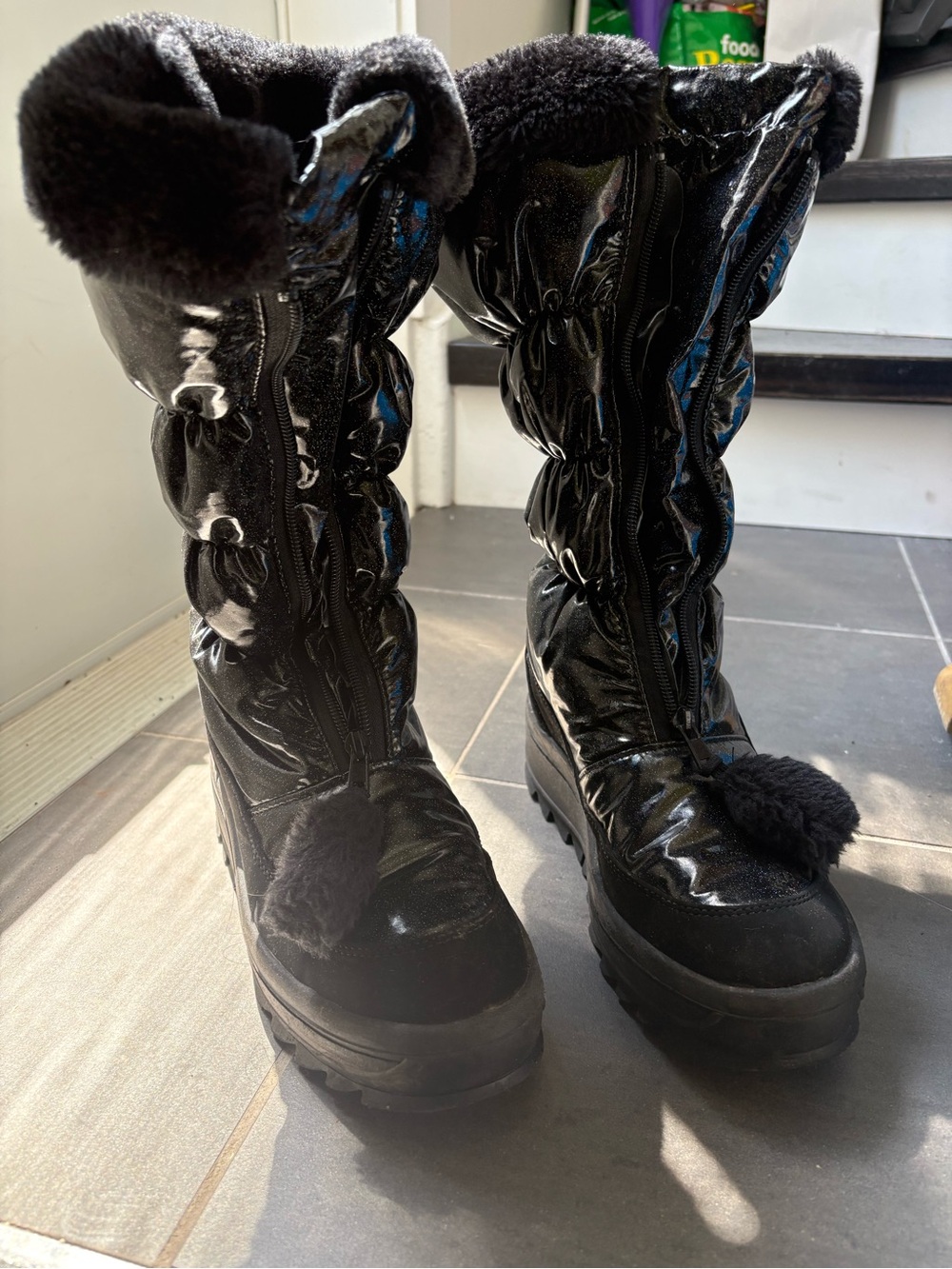Pajar Black Glossy Winter Boot with Faux Fur Trim